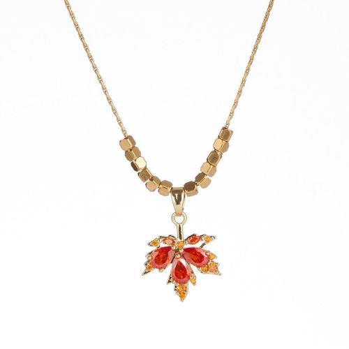 Titanium Maple Leaf Autumn Necklace Snake Chain with Cube | GS041