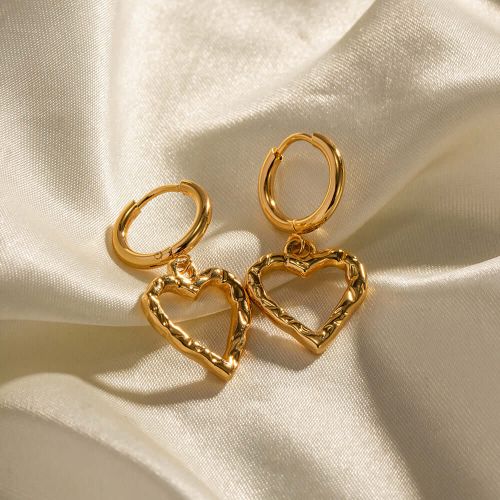 18K Gold Plated Heart Huggies Hoop, Hollow Heart Earrings | JDE046