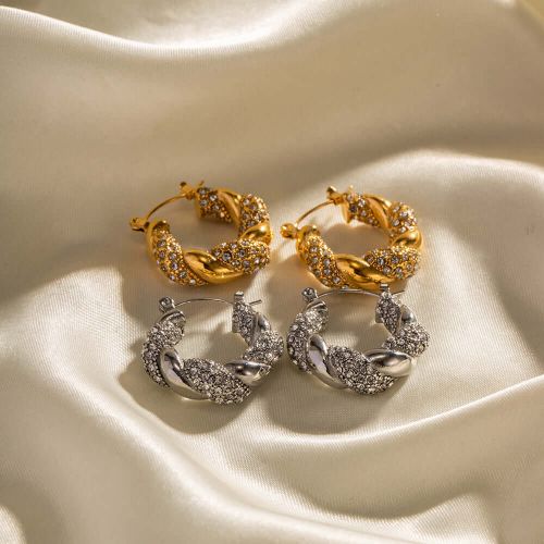 18K Gold Plated Irregular Twist CZ Earrings | JDE021